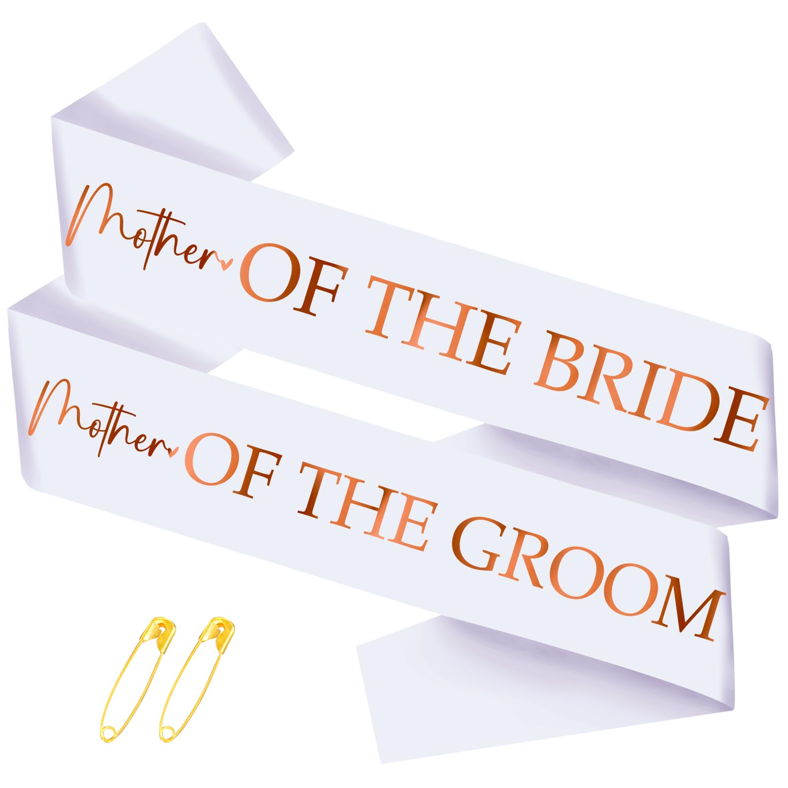 2 Pcs Mother of the Bride and Groom Sashes with Rose Gold Foil, White Bachelorette Party Sash for Bridal Shower Engagement Supplies Gifts Wedding
