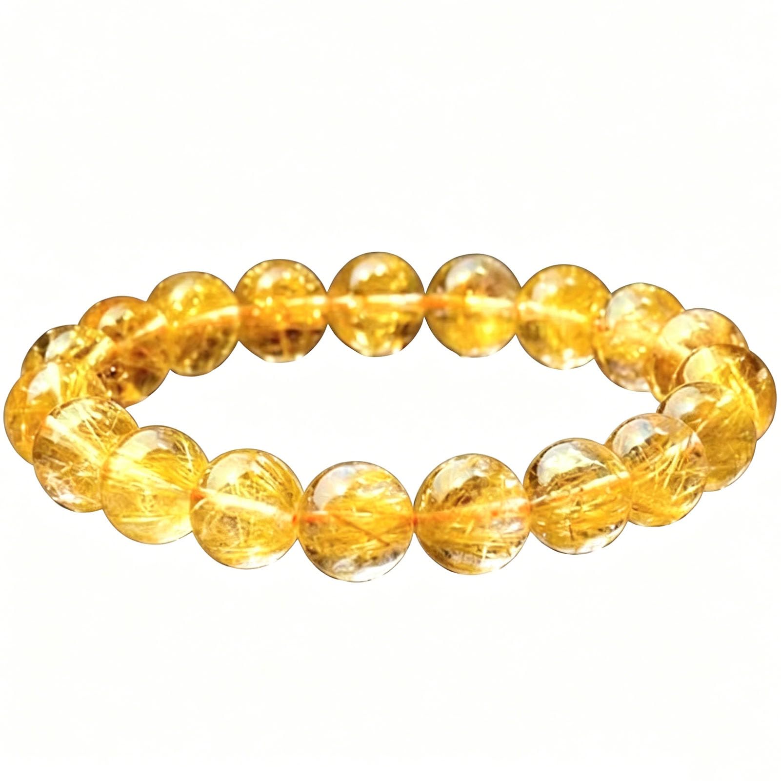 Pulsera de Cuarzo rutilado Amarillo con Piedras Preciosas curativas, Cristales Naturales, Pulsera de Cuentas Chakras, Cuentas de Cristal Ajustables, Cuarzo rutilado Dorado, Pulido,10MM