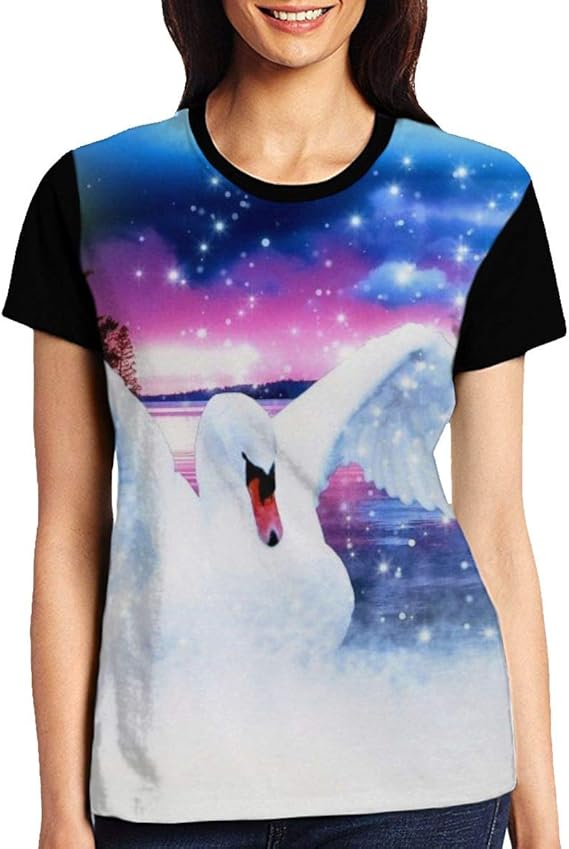 Amazon Co Jp レディース 半袖 Tシャツ 白鳥 Tシャツ Tシャツ レディース 夏 プリント おしゃれ 通勤 通学 日常用 ファッション