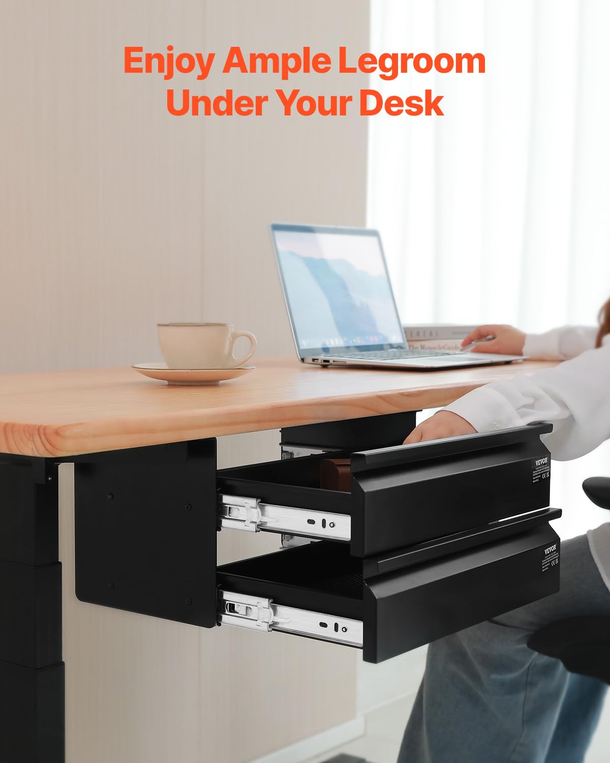 VEVOR Cassetto Estraibile Sotto Scrivania 457 x 227 x 200 mm Organizzatore Nascosto per Riporre Oggetti 2 Strati, Cassetto Portapenne Sotto Tavolo, per Postazioni di Lavoro Domestiche Sit Stand, Nero