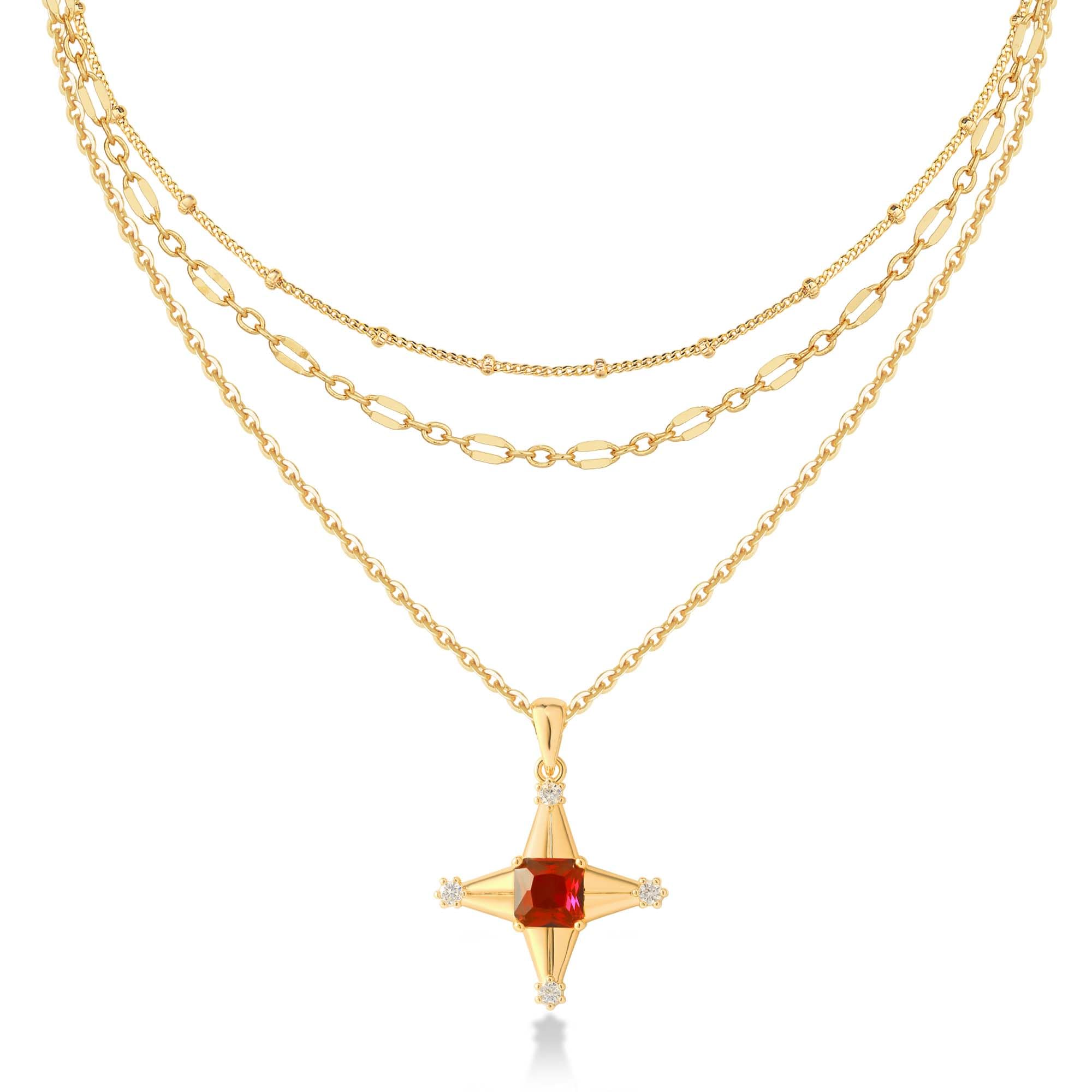 Gold Layered Necklaces Set For Women | 14K Gold Plated Handmade Cuban Link Figaro Cable Satellite Paperclip Chain Choker Necklace | CZ Heart Butterfly