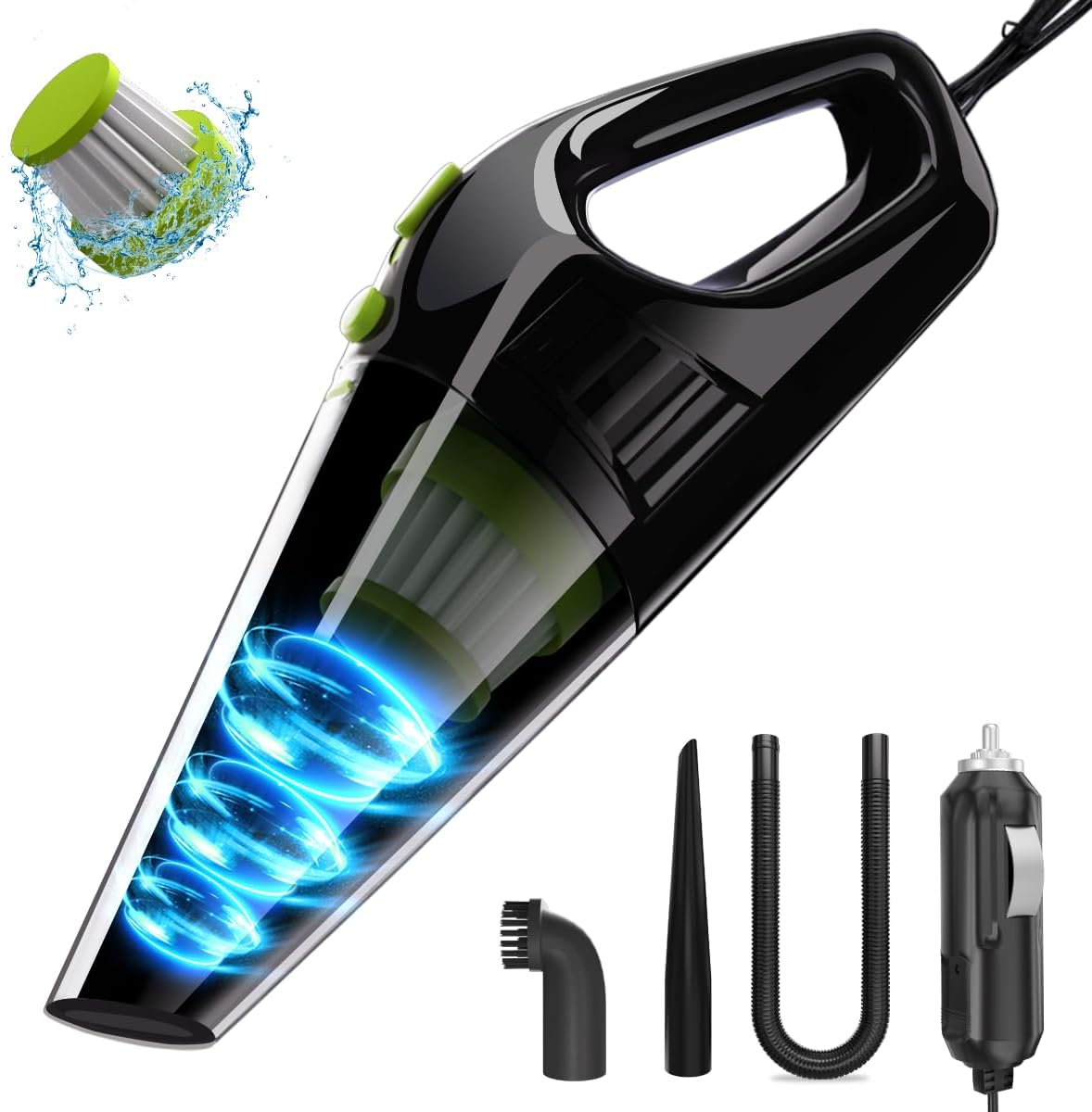 Car Wired Vacuum Cleaner, 12V Portable Vacuum with Strong Suction, 3 Attachments for Cleaning Seats, Floor Mats, and Crevices, Compact Design for Home and Car Use.365 Day Trial