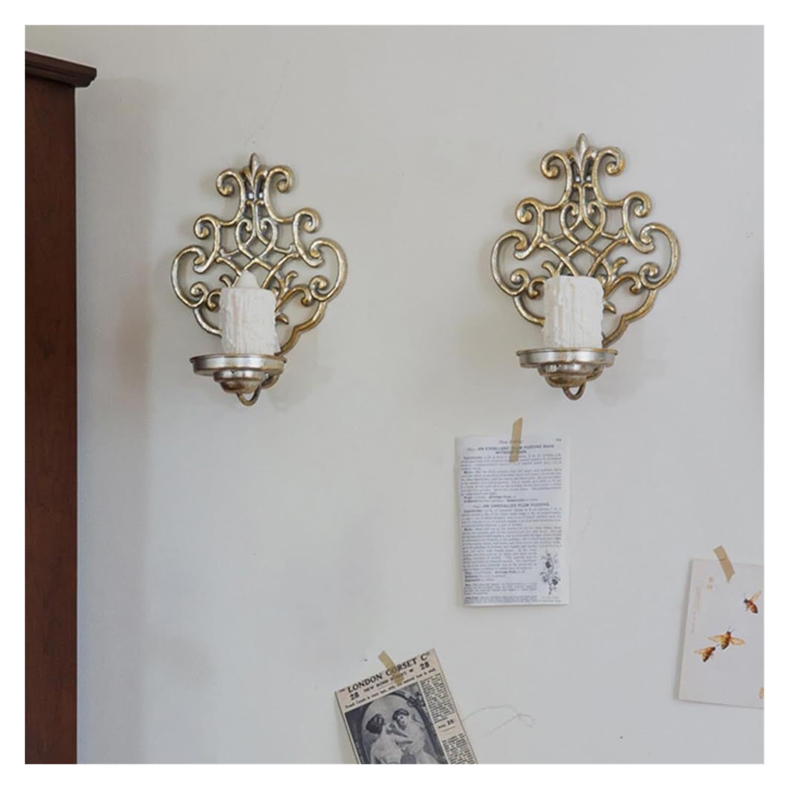 Portacandele Set di 2 portacandele da Parete in Metallo, montati a Sospensione invecchiati Decorazioni per la mensola del Camino