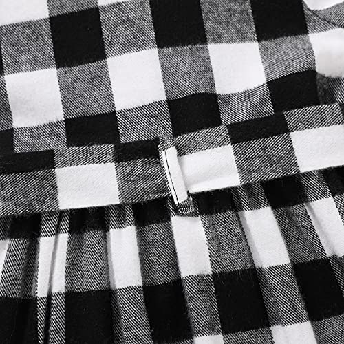 Happy Town Toddler Baby Girl Plaid Dress Fall Long Sleeve Belted Button Down Shirts Baby Girl's Clothing (Black&White, 2-3 T) #TOP5