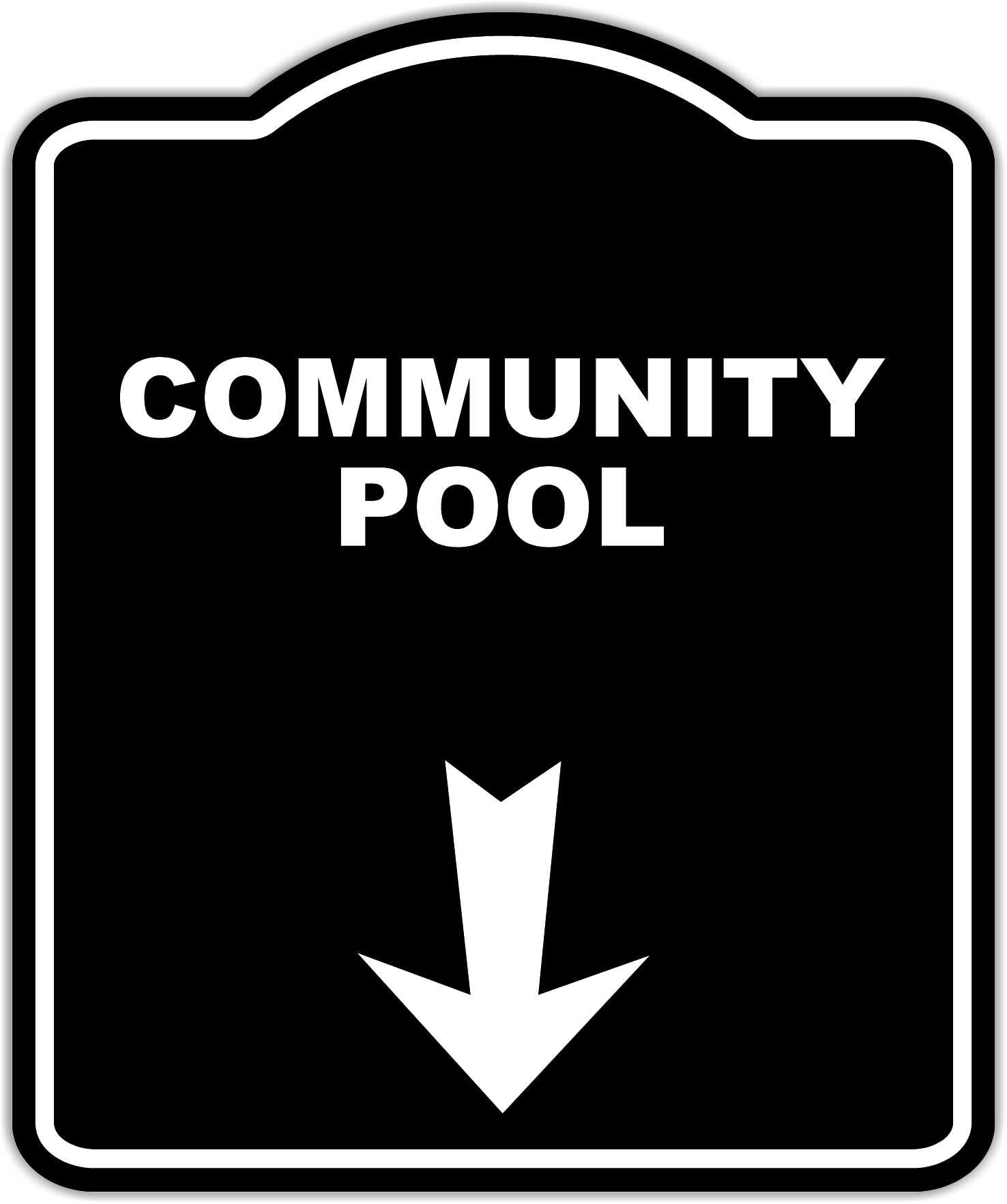 COMMUNITY POOL Black Sign Arrow Down Aluminum Composite Sign 20 x 24 inches