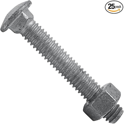 Carriage Bolts 5/16-18 x 2": w/Nuts Galvanized Carriage Bolt ~ Coarse Thread (2 inches Long) (25 Pieces) - Chain Link Fence Carriage Bolt w/Nuts