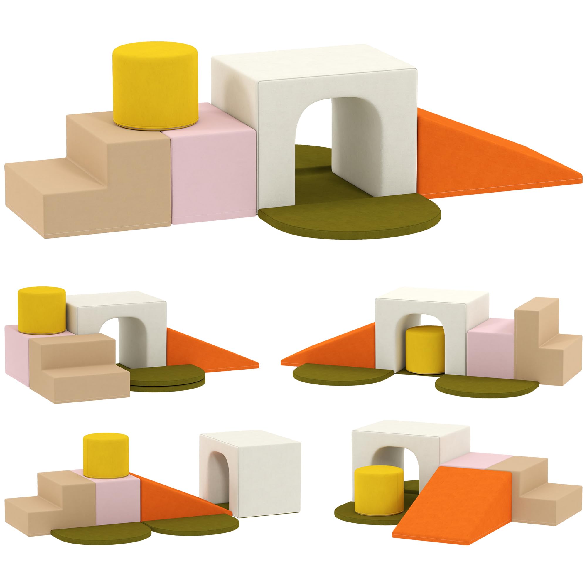 AIYAPLAY Set 8 Costruzioni Morbide per Bambini 0-3 Anni per Interni, Gioco per Bambini in Velluto e Schiuma PU Arancione