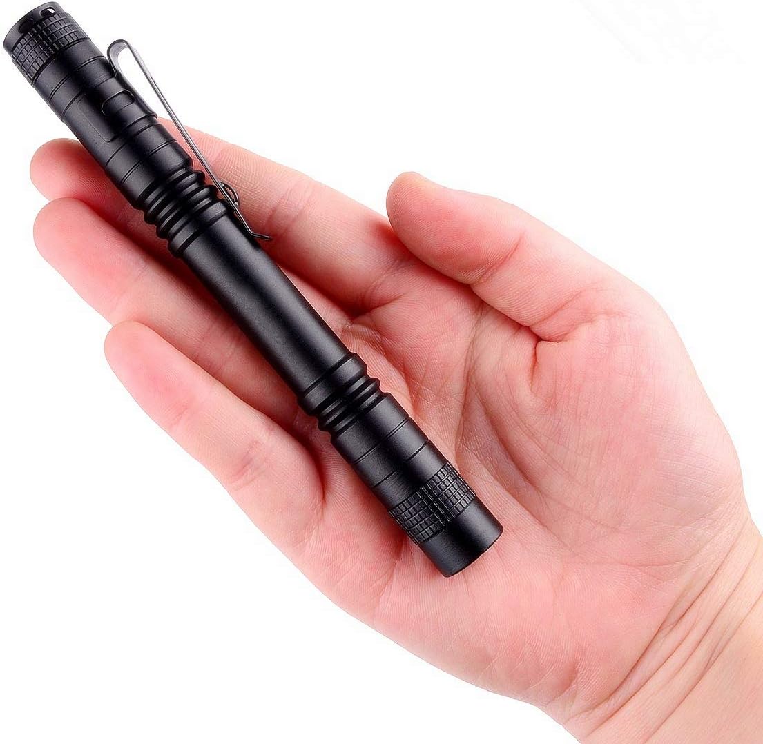 LED Pen Torch Mini Flashlight Super Small Pocket Clip Waterproof Powered by AAA Battery (not Included) Easy Carry Outdoor Gear for Hiking, Camping, Hunting, Fishing
