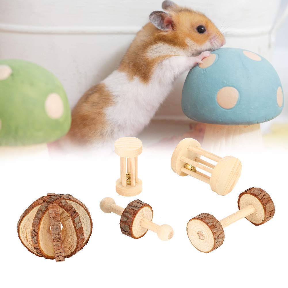 YOUTHINK 5 Unids/Set Pequeño Juguete para Mascotas, Juguete De Seguridad De Madera Juguete Dientes Molares Juguete para Conejo De Guinea Hamster Rata Rata