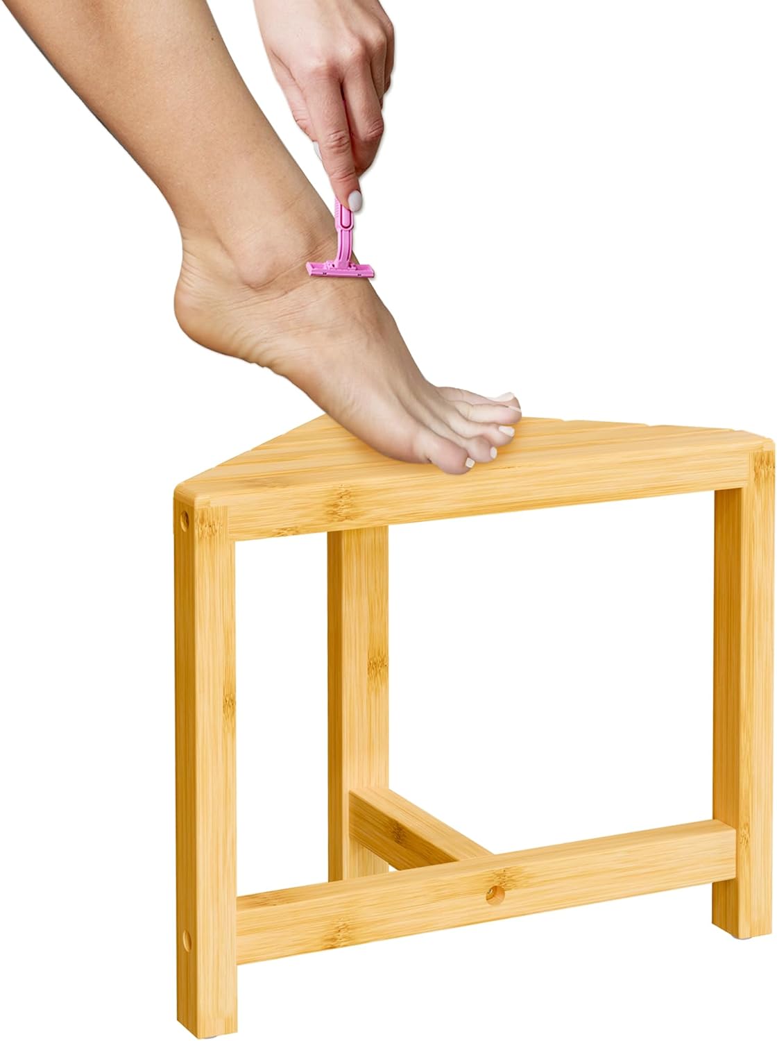 Exabang Small Bamboo Shower Step Stool, Wood Corner Shaving