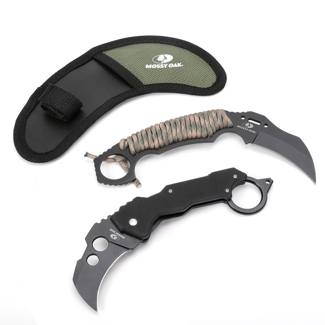 Mossy Oak Karambit Knife Set 2Piece, Folding Tactical and Fixed Blade
