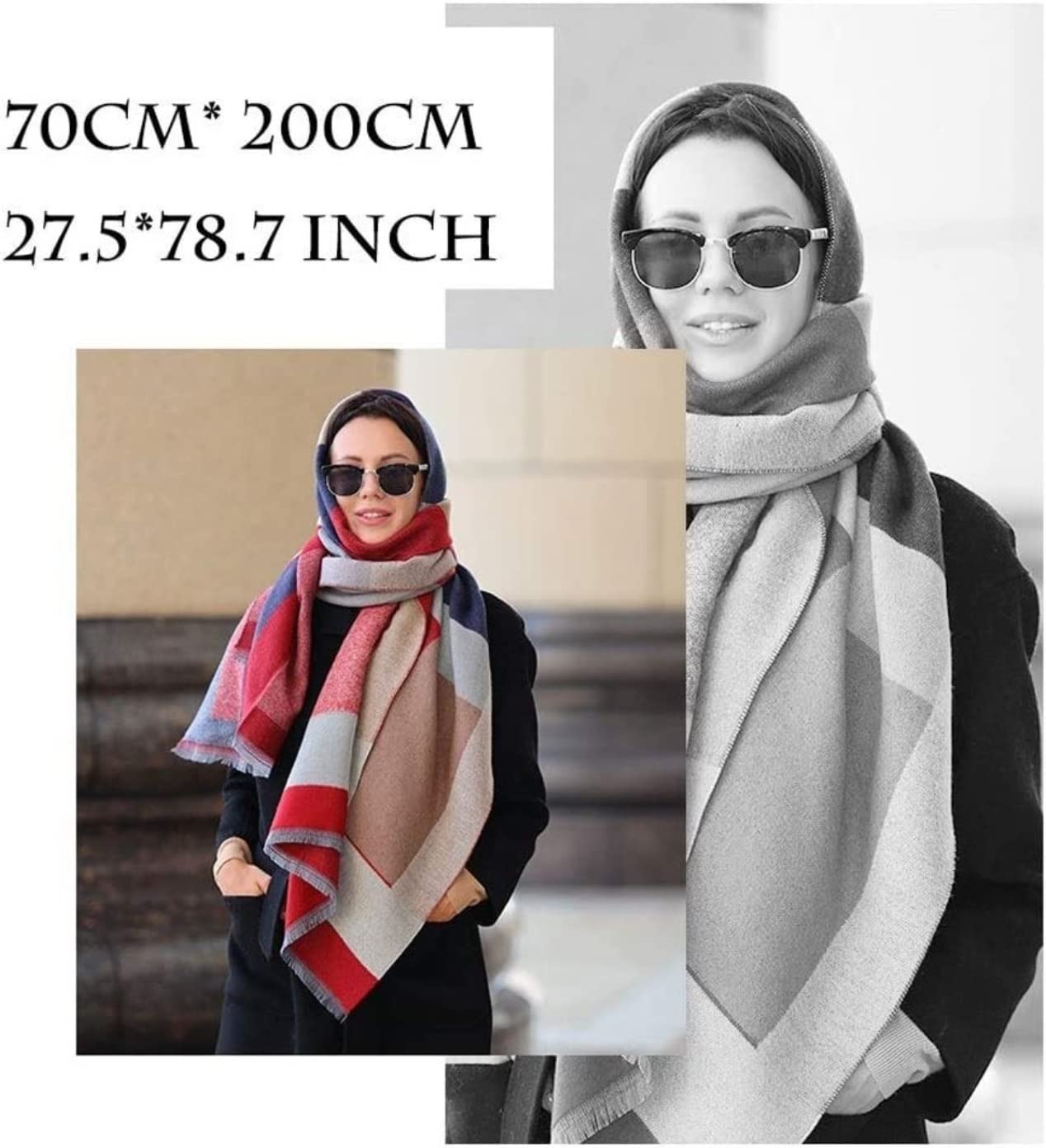 Écharpe Chale Écharpes De Mode Long Châle Couverture Élégante Écharpe Chaude Chunky Tartan Wrap Etole Femme(C)