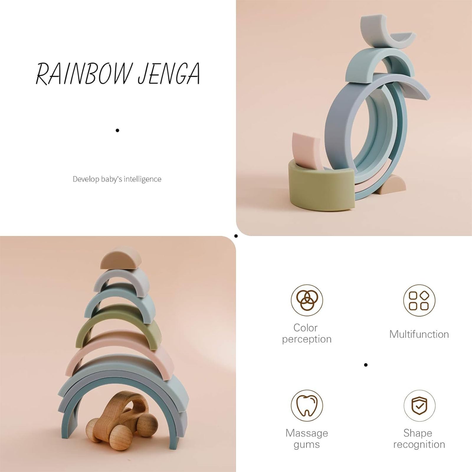 Giocattolo In Legno Montessori Arcobaleno | Impilabile E Creativo Per Bambini | Regalo Educativo