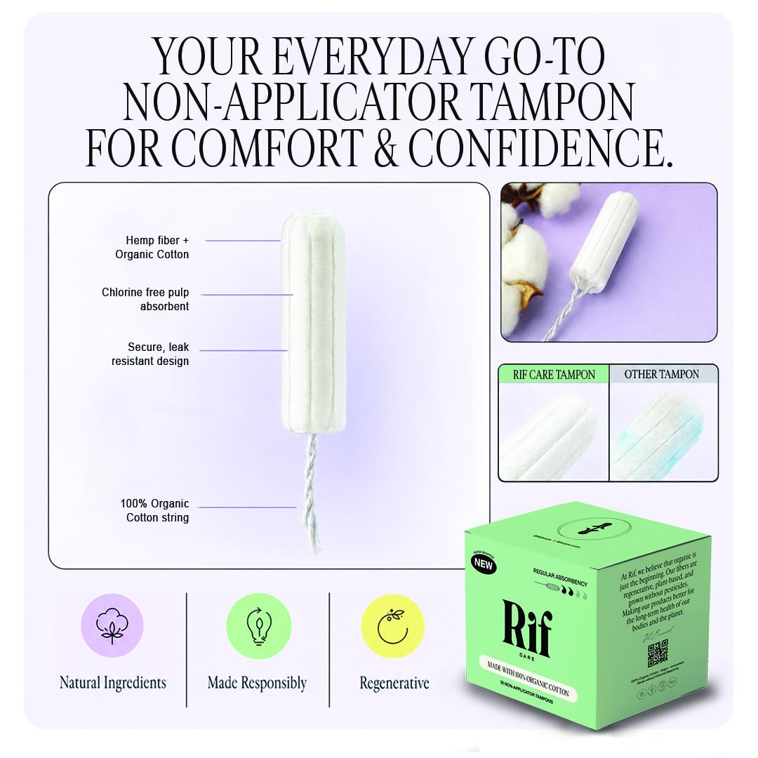 Tampons aus Bio-Baumwolle, ohne Applikator, normale Saugfähigkeit, 18 Stück