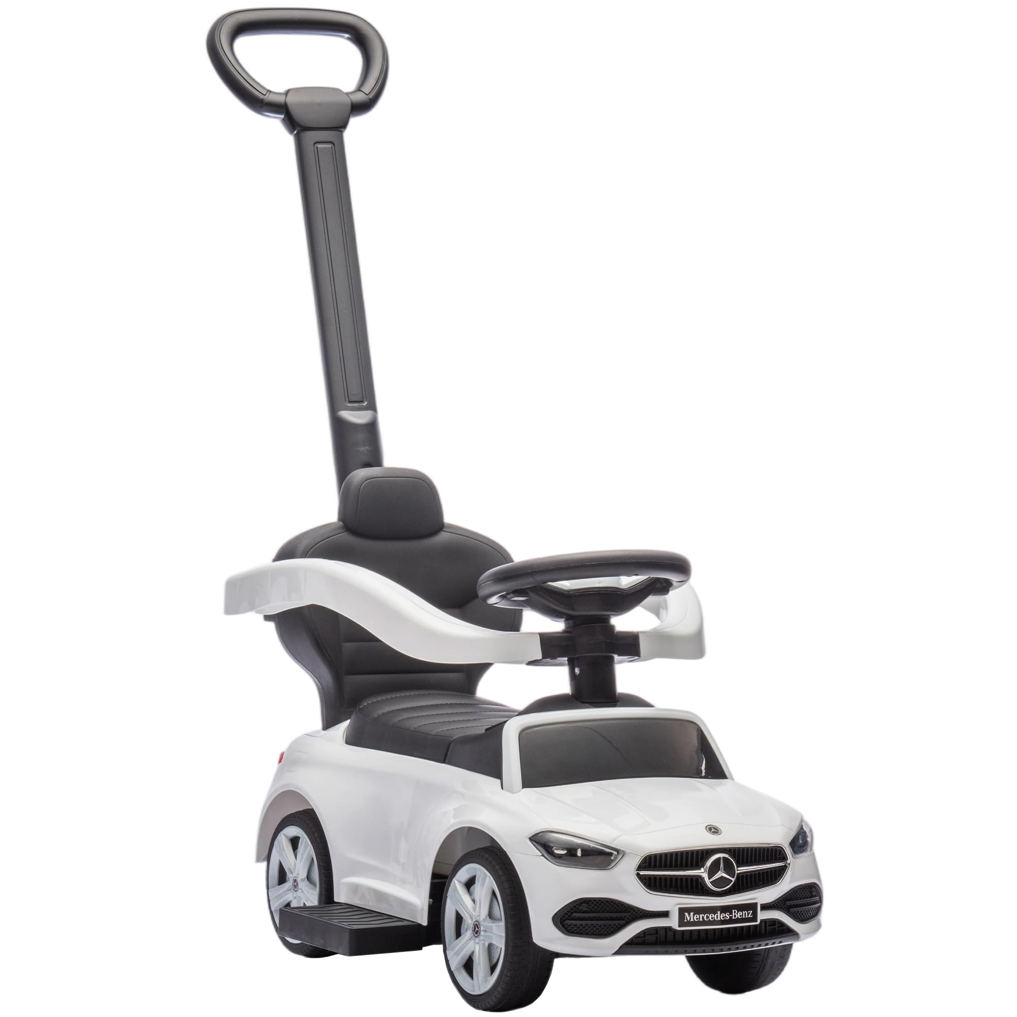 AIYAPLAY Macchina Primi Passi Cavalcabile per Bambini 1-3 Anni Convertibile in Passeggino con Maniglione, Barriera a 360° e Volante, Auto Cavalcabile in PP e Acciaio, 91x40x83 cm, Bianco