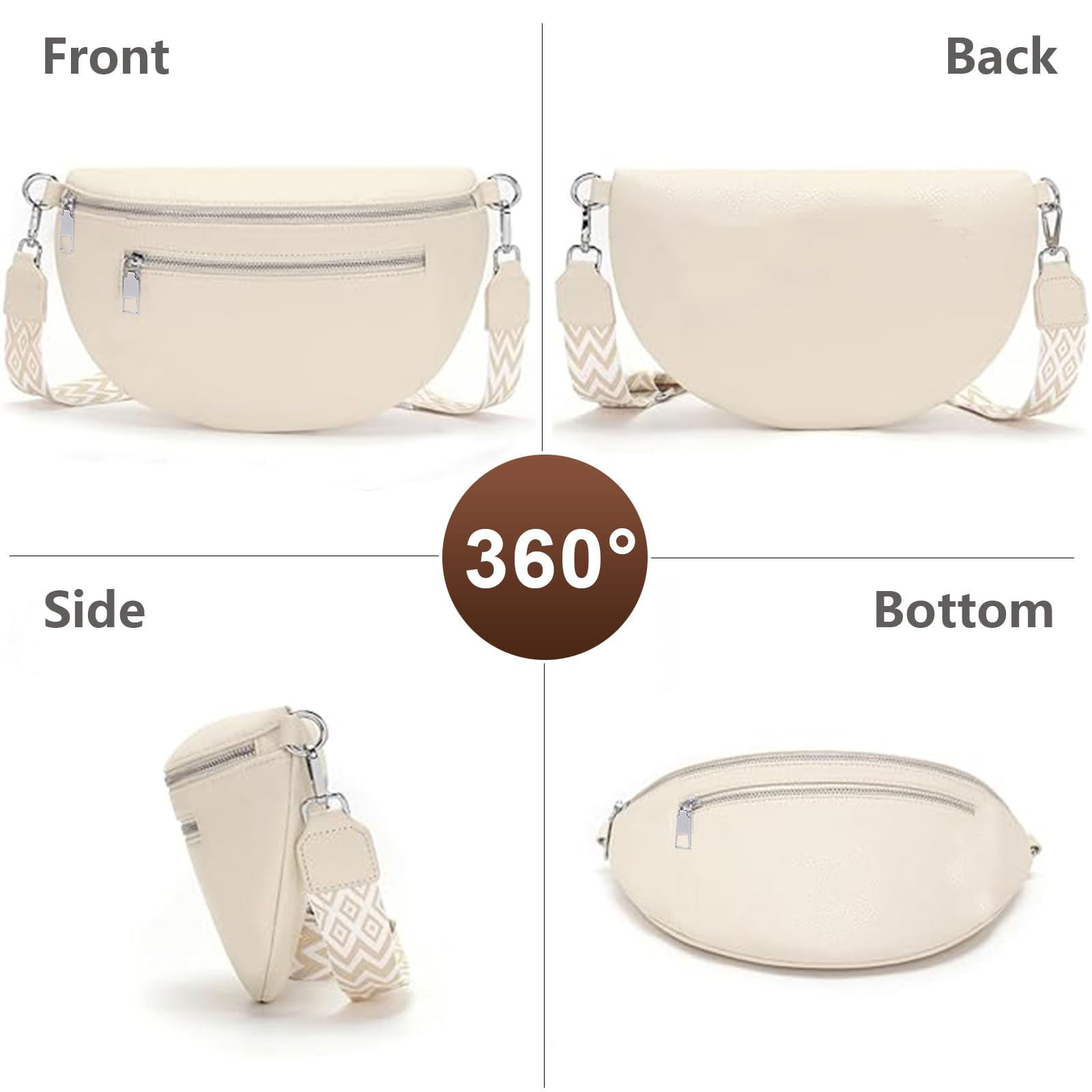 Sac Bandoulière Femme Large Bandoulière Sacs Banane Ville 24,5 * 14,5 cm Cuir Végan Pochette Femme Élégant Réglable Cadeau pour Voyages et Quotidien