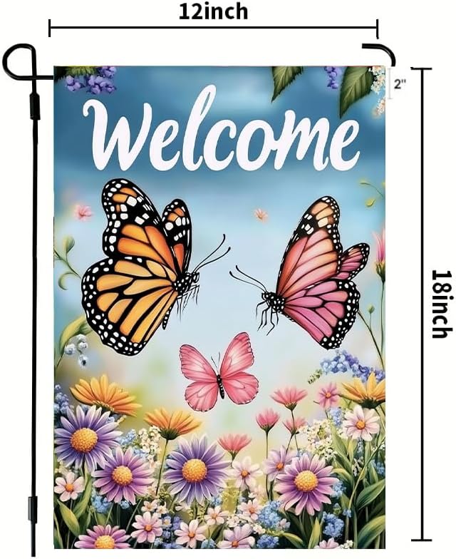 Spring Summer Garden Flags for Outside 12x18 Double Sided, Small Burlap Seasonal Floral Butterfly Welcome Garden Flag Spring Summer Outdoor Yard Decorations - Image 5