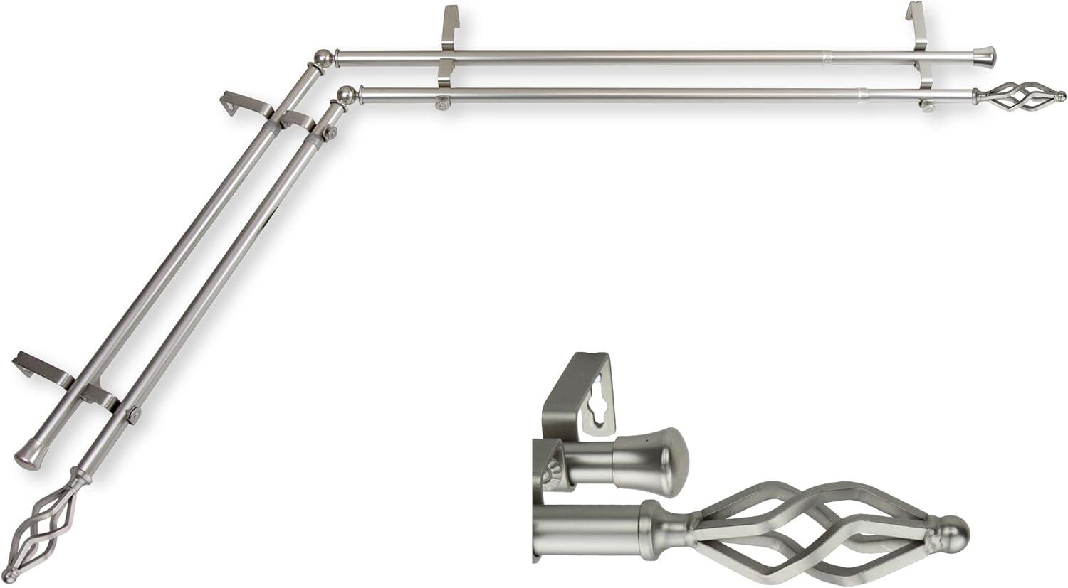 Rod Desyne 13/16" Marquise Corner Window Double Rod, 28-48 inch, Satin Nickel