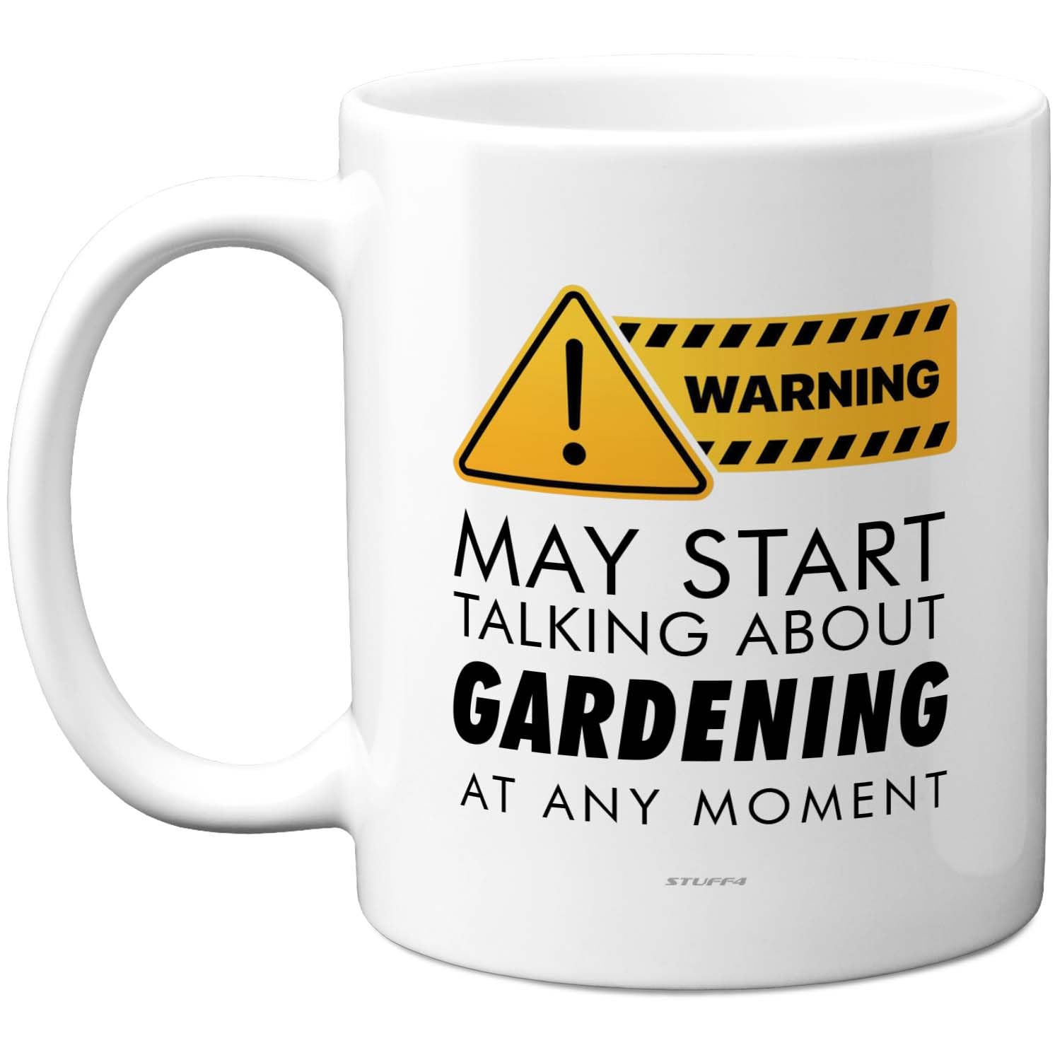 Stuff4 Warning Gardening Mug - Bold Yellow Slogan Design - Playful Gift for Green - Fingered Friends - 11oz Ceramic Gloss Mug