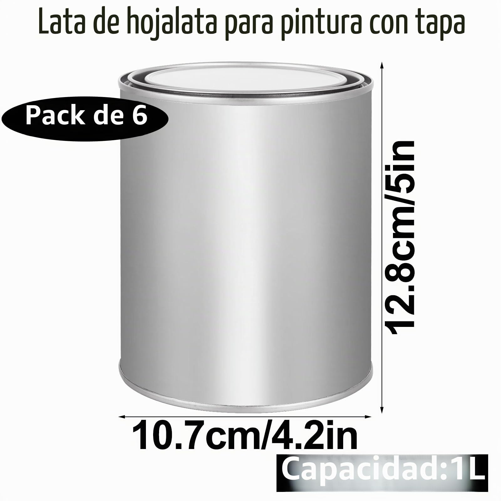 Paquete de 6 latas de pintura de hojalata de 1 litro con tapas, latas de pintura vacías, contenedor de almacenamiento de pintura multiusos para manualidades, proyectos de bricolaje,