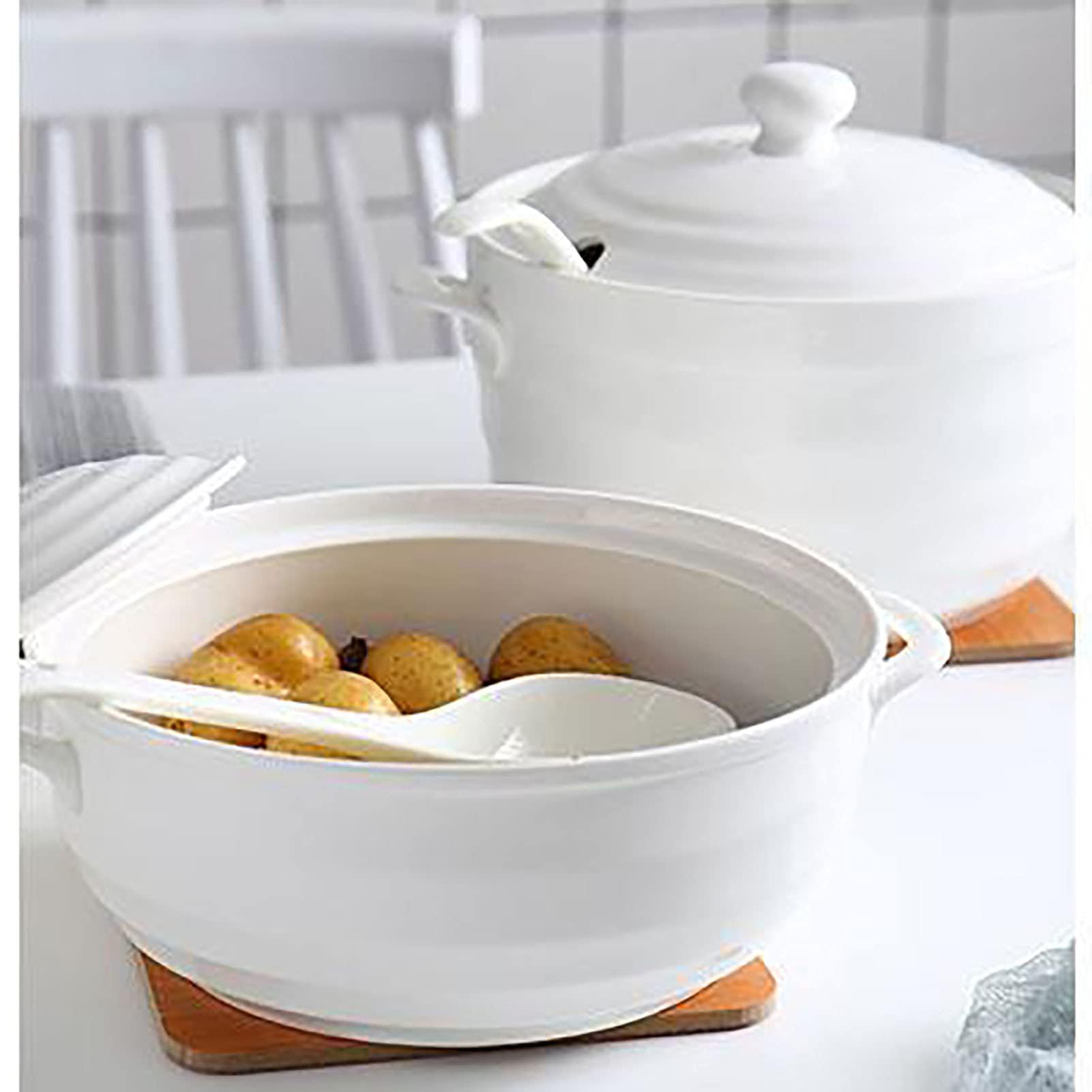 YLME Soupière en Céramique avec Couvercle - Design Blanc Élégant, pour la Cuisine de la Maison du Restaurant,2200ml