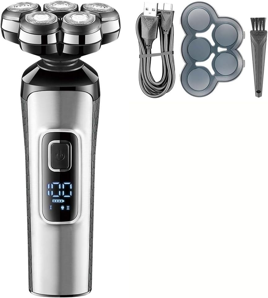 Head Shaver for Men, 5D Rotary IPX5 Waterproof Rechargeable Professional Electric Beard Shaver for Men Trimmer Men's Tools, Silver