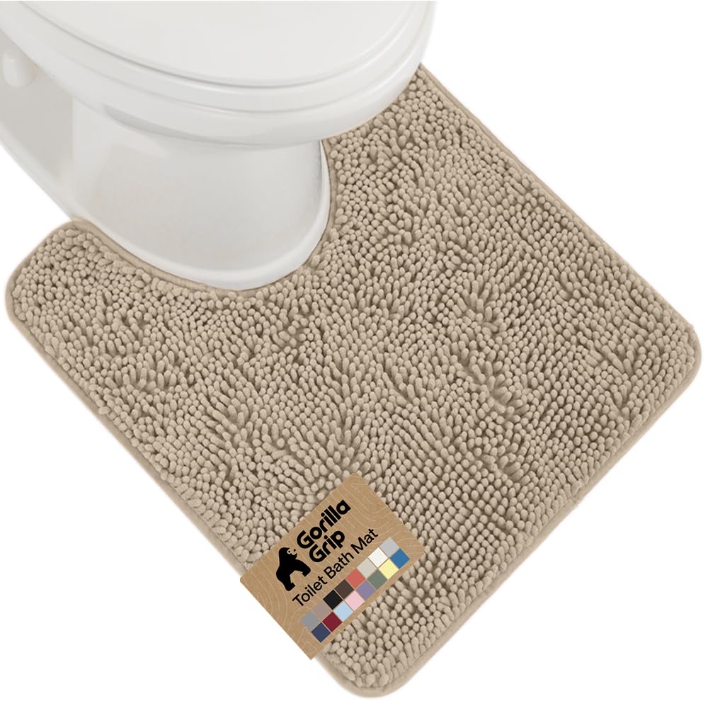 Gorilla Grip Chenille Bathroom Rug Shaggy Contour Rug for Toilet Base, Oval U-Shaped, Many Colors, 22.5X19.5, Machine Wash and Dry Mats, Beige โ image 1