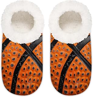 House Slippers for Women Men, Vintage Sports Basketball Lace Soft Fuzzy House Shoes Home Slipper