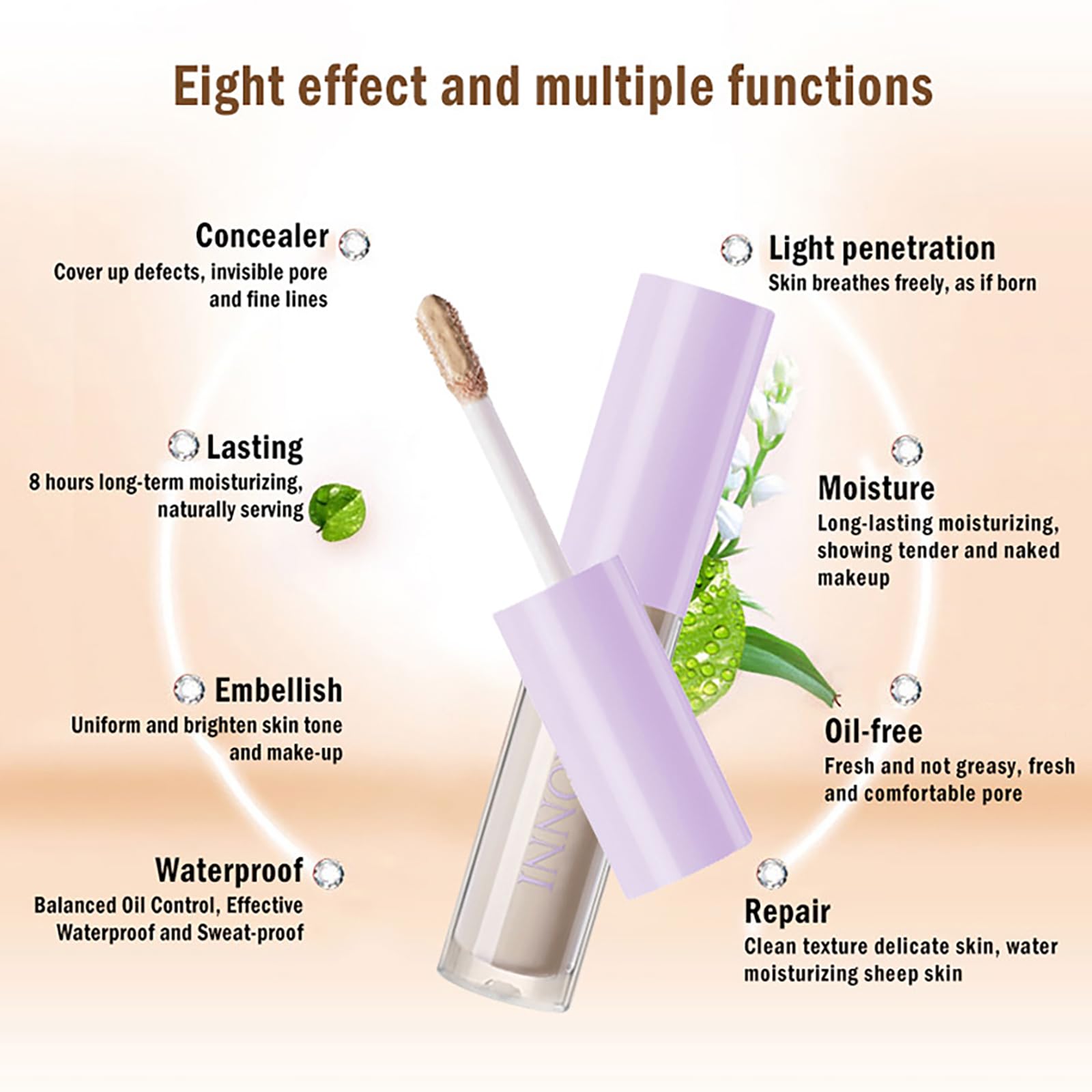 JasCherry 4 Colors Liquid Concealer Full Coverage Under Eye Concealer Makeup - Image 3
