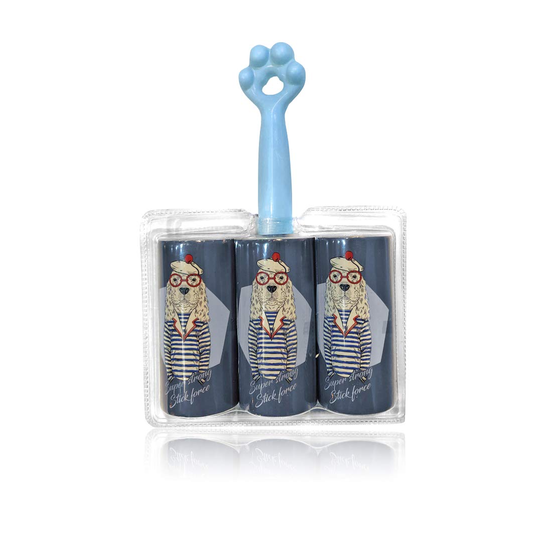 Cute Lint Roller, Super Sticky Pet Hair Remover Kit with 2 Refills, Adhesive Lint Brush for Clothes too, Carpet, Car Seats, Dust,Dogs, Cats (Blue)