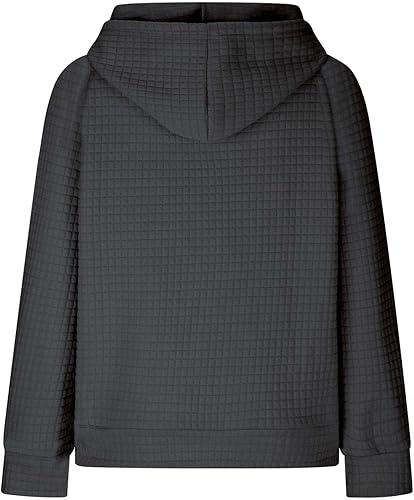 Vista 4 de Sudadera con capucha de punto gofre para mujer, de moda, para otoño, 2023, lindo suéter con cordón, para entrenamiento, gimnasio, sudadera