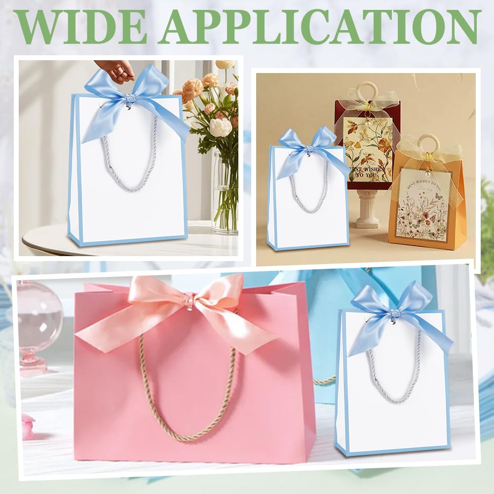 GOMAKERER 24 Stück Dankeschön Tüte Mit Henkel, 8.3x17.8x23cm Willkommensgeschenktasche Mit Schleife Himmelblaue Papiergeschenktüten Für Babypartys Promotionen Geburtstag Hochzeit Gastgeschenke