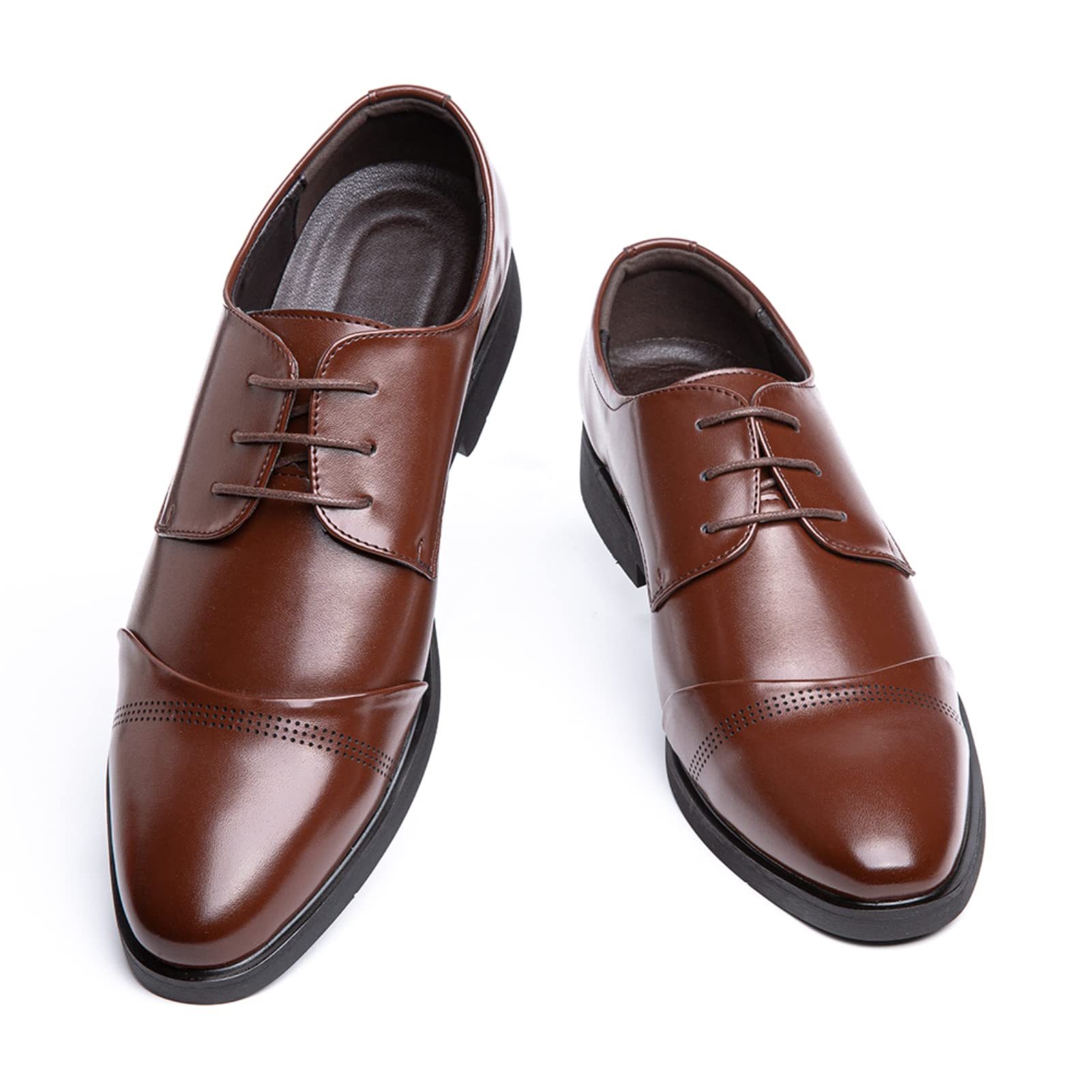 Męskie buty garniturowe Oxford Derby, buty skórzane, buty ślubne, sznurowane, biznesowe, klasyczne buty sznurowane, niebieskie, złote, szare, czerwone, czarne, brązowe, khaki, rozm. 37-48, brązowy 2,