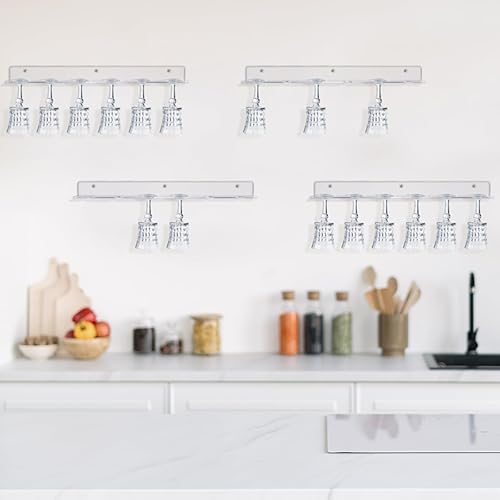 Miniatura 6 de 4 soportes acrílicos para copas de vino, color champán, soporte de pared montado en la pared, estante para copas de vino debajo del gabinete,