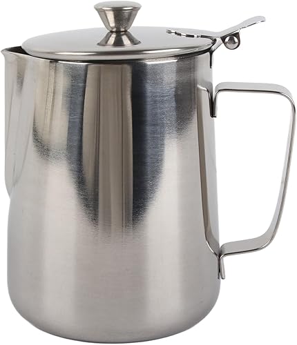 Jarra espumadora de leche, taza de café de acero inoxidable con cubierta para latte Art Barista Jarra de vapor de leche Taza de jarra de leche