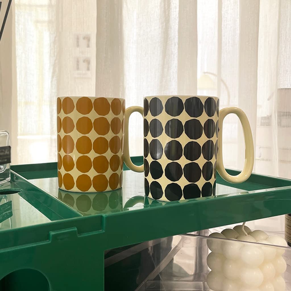 TOMYEUS Keramikbecher Keramikbecher Polka Dot Paar Kaffee Wassertasse Retro Französisch Große Kapazität Frühstücksbecher Geeignet for Home Office School Smart Mug (Color : Schwarz)