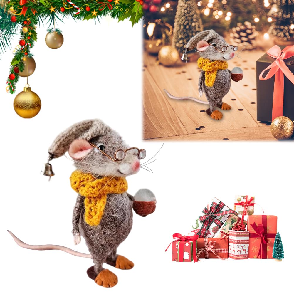 HTU Cute Needle Felted Mouse Handmade Mouse Doll Cute Needle Felted Mouse Needle Felting Mice Christmas Ornaments