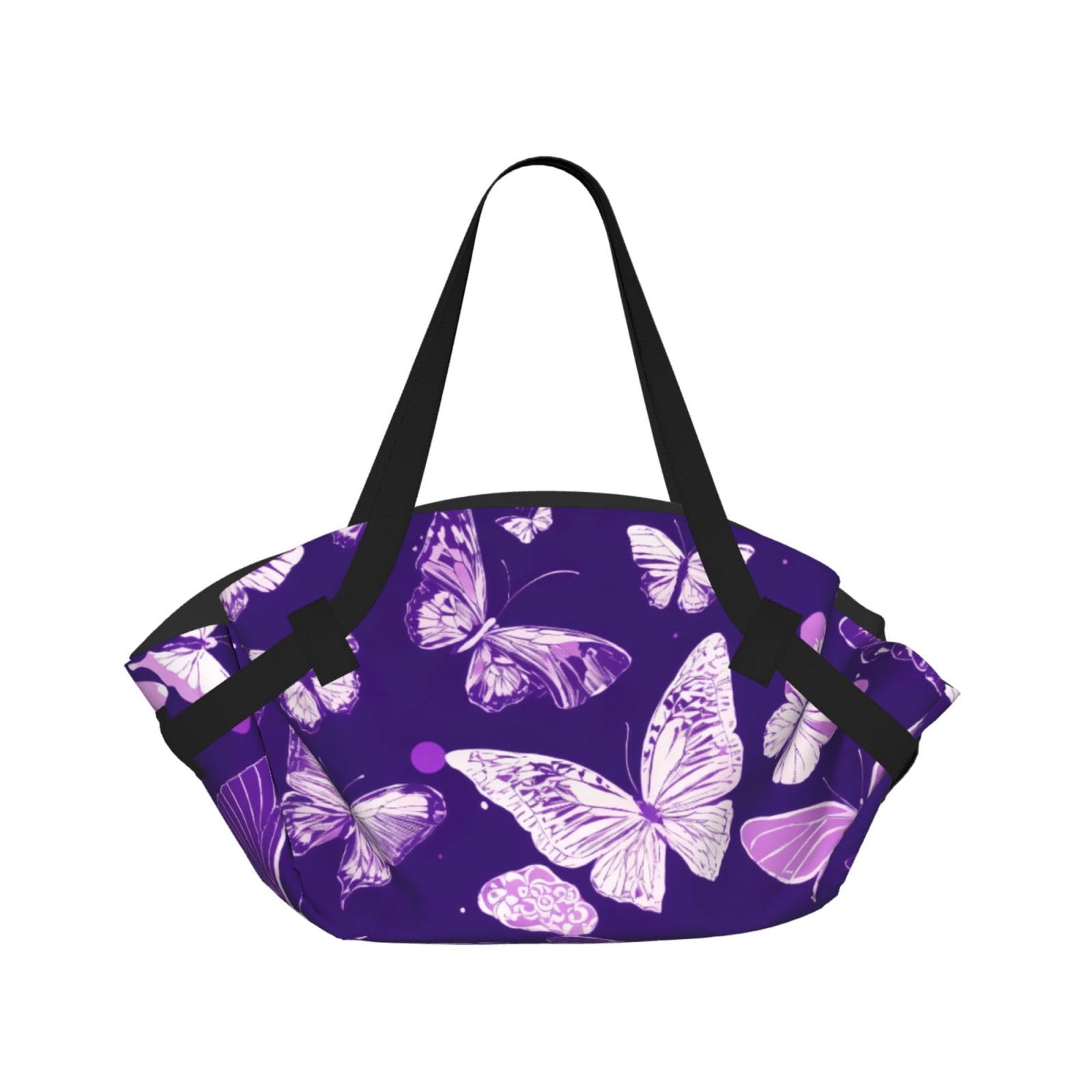 UVBDF Purple Butterflies Floral 2-in-1 Camping Blanket Tote, Waterproof Stylish Printed Outdoor Bag for Beach Park and Picnic
