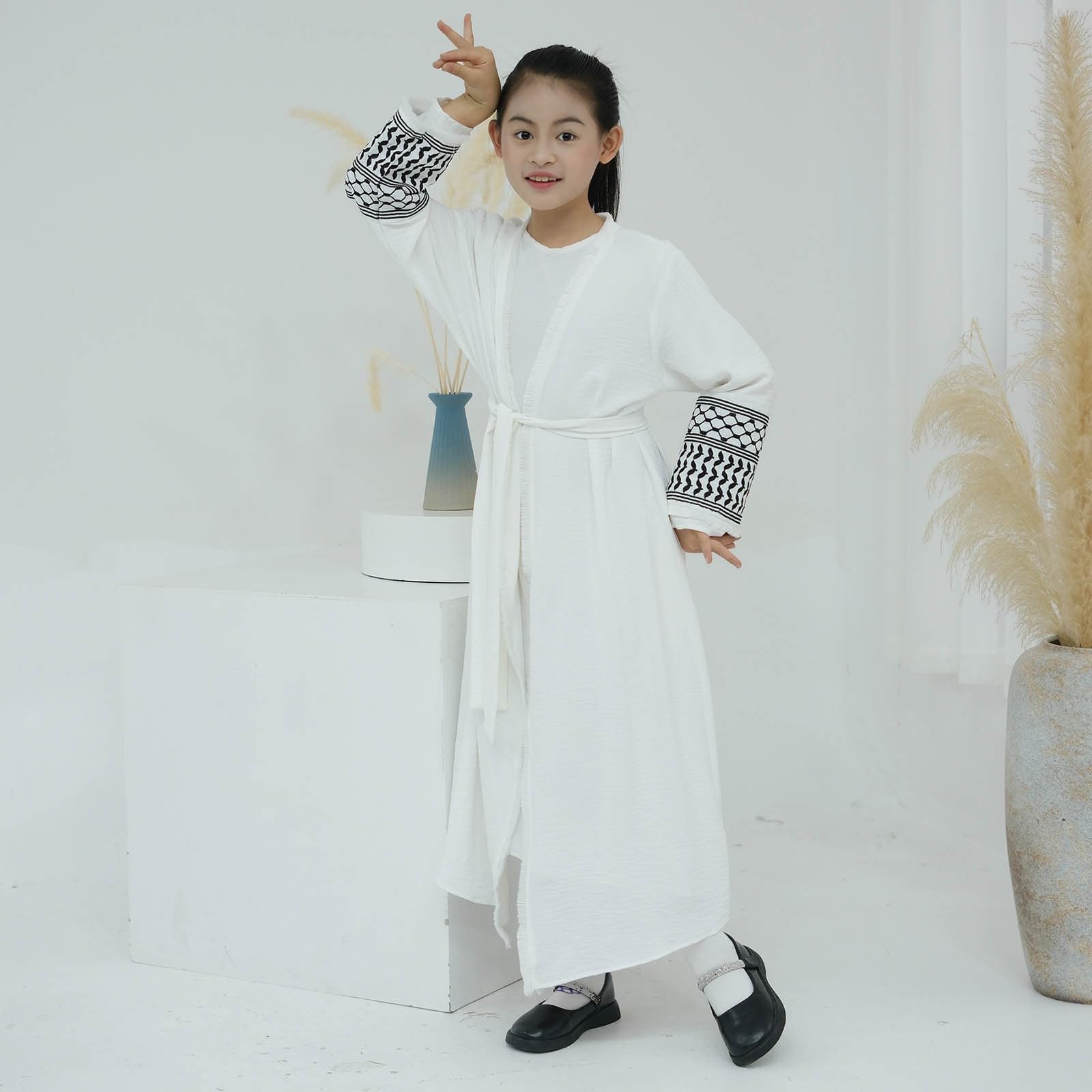 Vestidos Bebe Niña Verano Túnica Abaya Tradicional para Niñas con Bordados y Flecos Inspirados en la de Dubái y Turquía