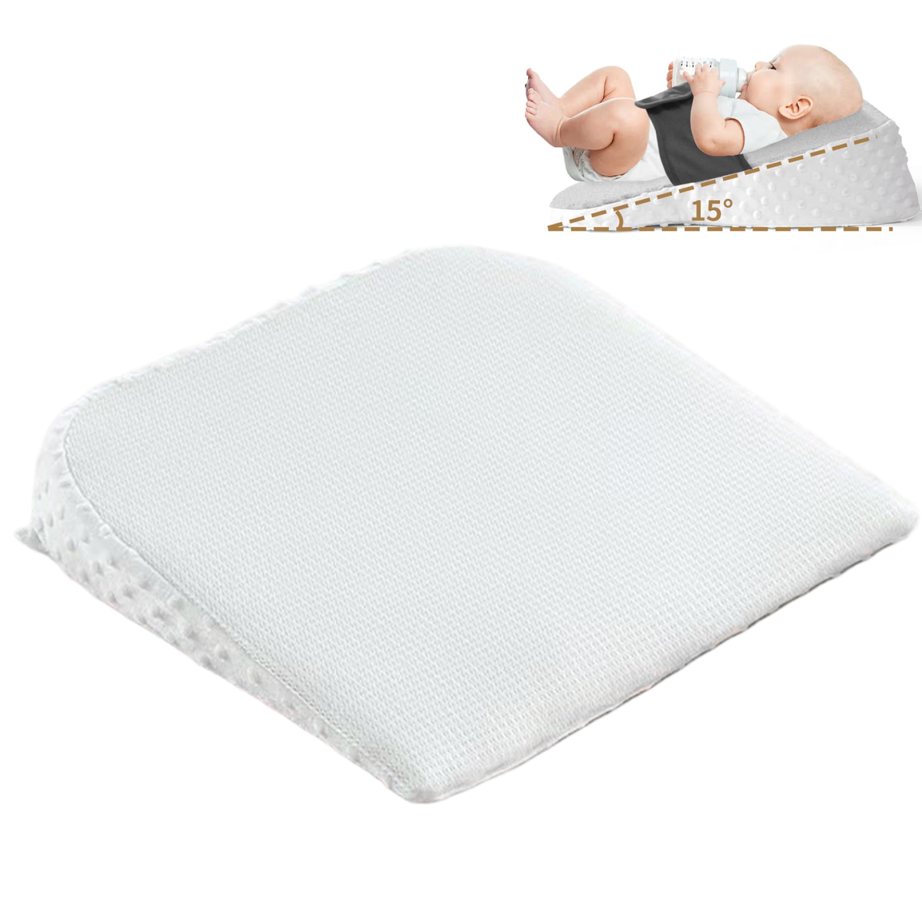 Baby Wedge Pillow for Newborn 15x19x5 Double-Sided Anti Reflux Pillow for Baby with Fastening Tape Waist Belt & Zippered Cover 15°Memory Foam Newborn Essentials