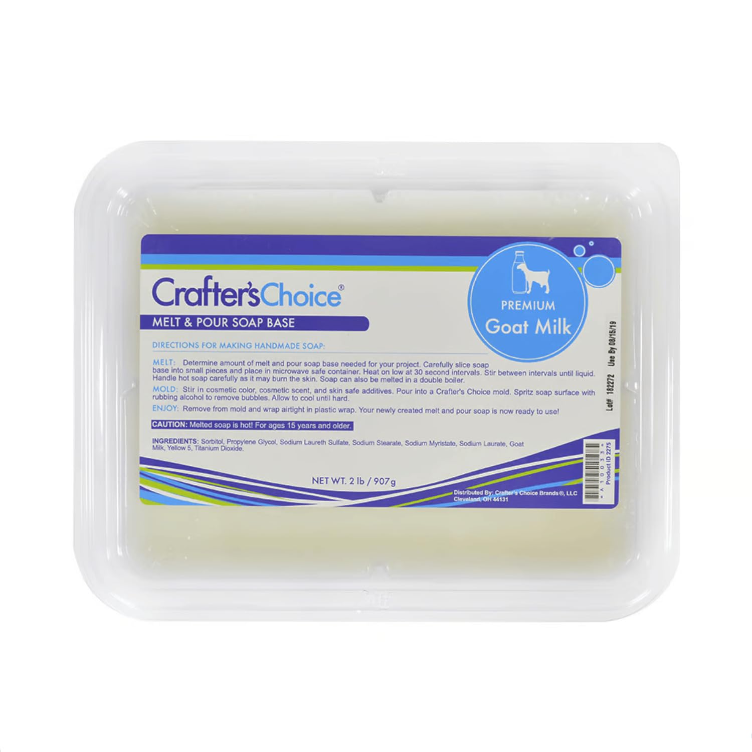 Crafter's Choice Premium Glycerin Melt and Pour Soap Base for Soap Making and DIY Crafting Projects, 2LB Block (Goat Milk)