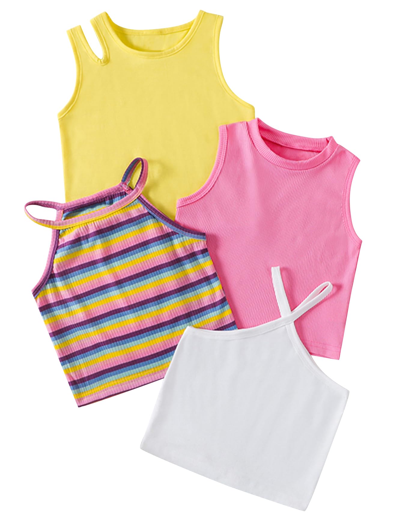 Happy Cherry Camiseta interior sin mangas para niña, camiseta interior básica de verano, transpirable, acanalada, paquete de 4 unidades