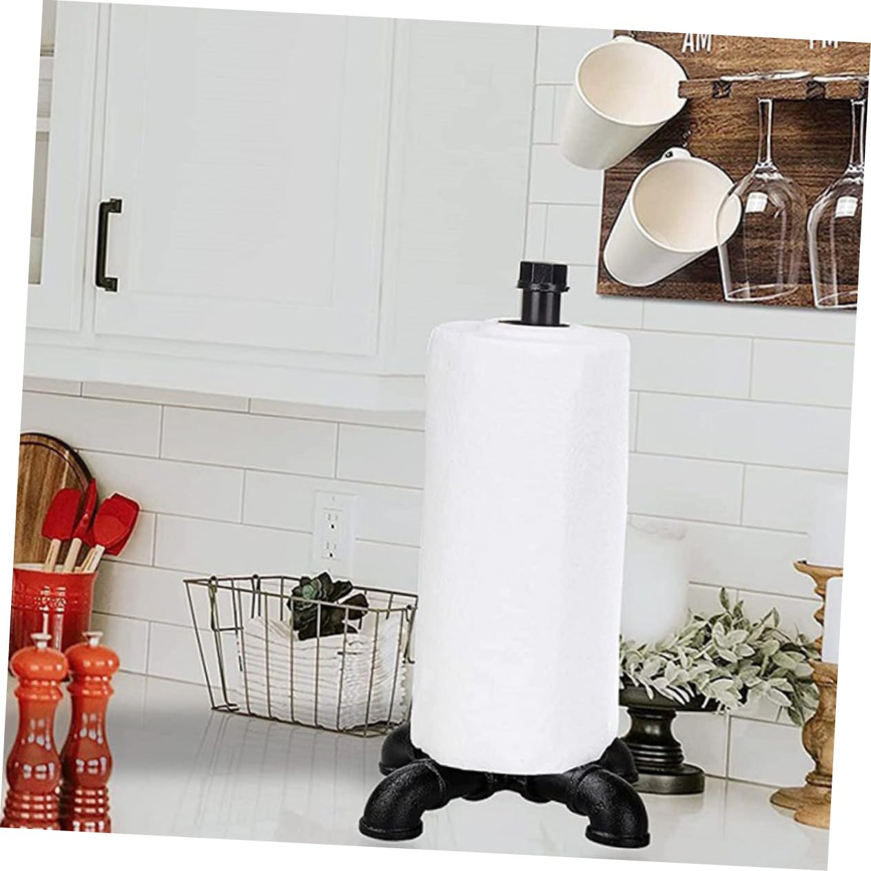 Gadpiparty Portarotolo da Cucina in Ferro Stile Industriale Vintage, Nero, da Tavolo, Resistente All’usura alle Cadute, per Uso Quotidiano
