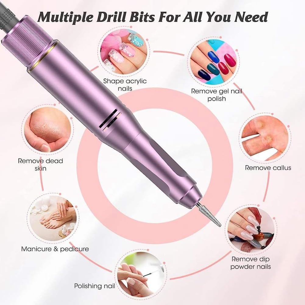 Taladro de uñas profesional, lima de uñas eléctrica, máquina de manicura, kit deas eléctrica, máquina de manicura, kit de manicura y pedicura eléctrico portátil para salón/hogar para mujeres