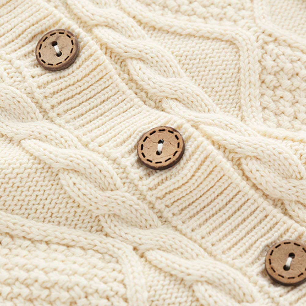 amropi Nouveau-né Bébé Tricot Barboteuse avec Bonnet Combinaison Manches Longues Tenue Ensemble 0-3 Mois,Beige