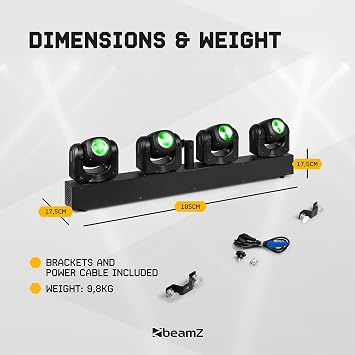 beamz Panther Quatro Moving Head Beam Bars (2x 4x 40W RGBW) Professional Event Lighting Package with Pre-programmed Shows, Flexible Mounting, LCD Panel and Light Bar Effect