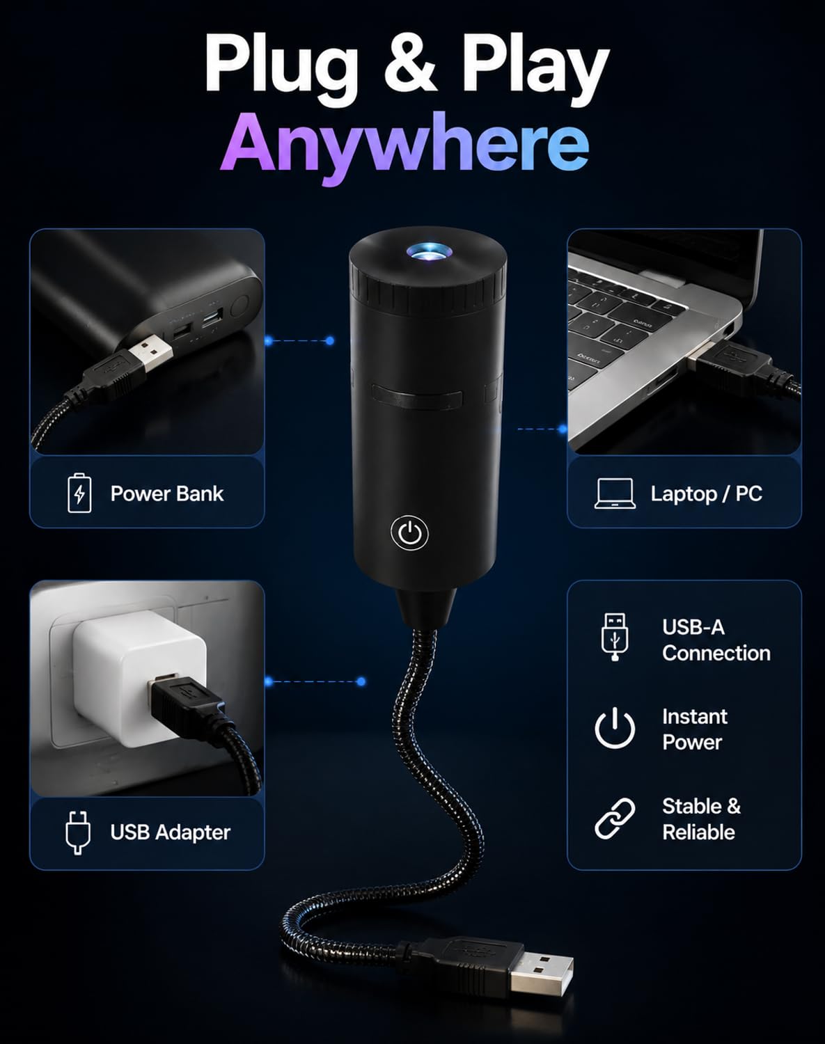 Altamoro Plug Play HD Star Projector USB Powered，Black+White