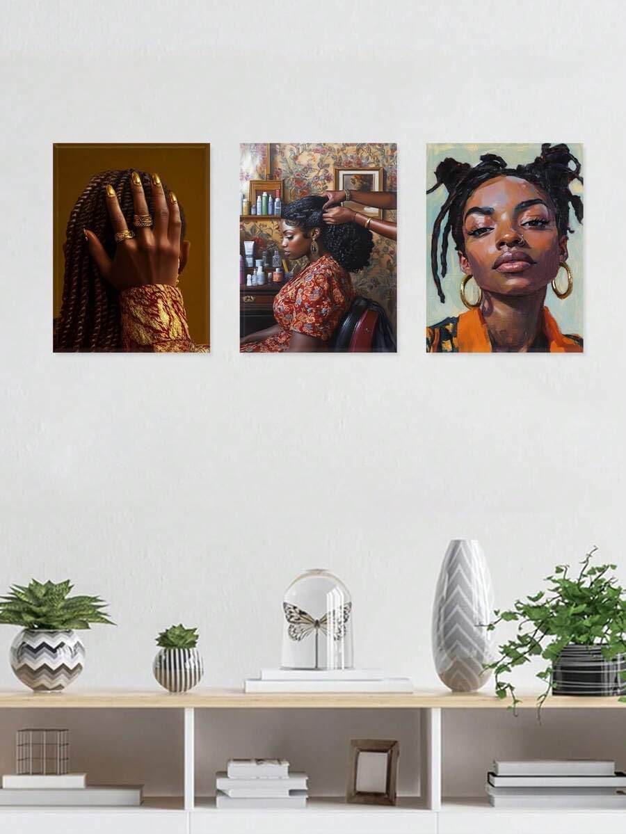 ZHAOLIN Decoración de pared con peinados trenzados, uñas doradas, lienzo artístico impreso, retratos, ambiente de salón, decoración estética (70 x 90 x 3 cm/envoltura de lienzo)