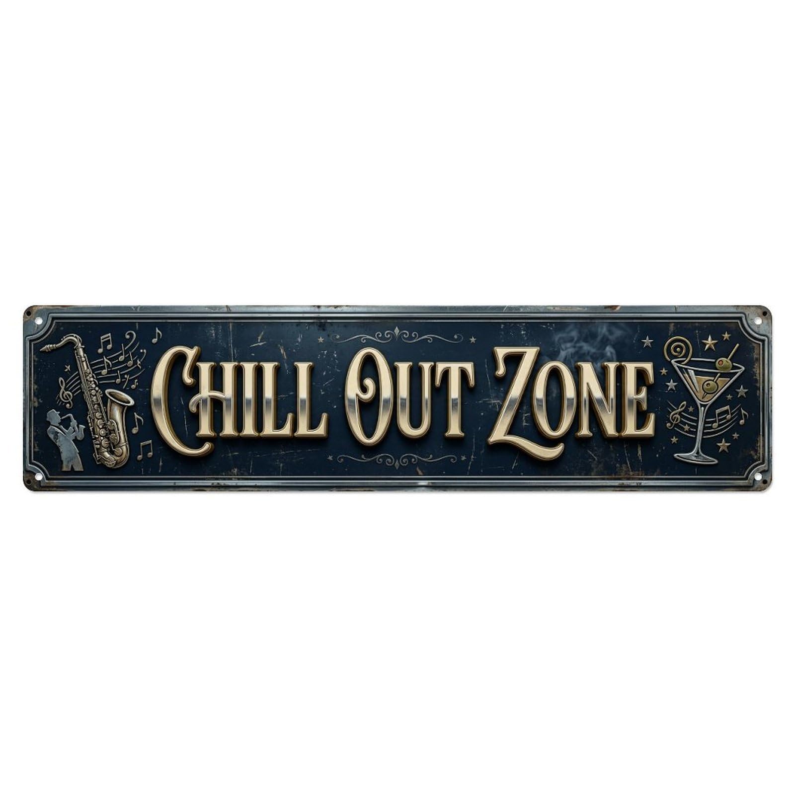 Chill Out Zone Faded Lounge 8 Metal Tin Skinny Sign Plaque Wall Decor for Cafe, Club Bar, Office, Home Garden Metal Poster 4x16Inch