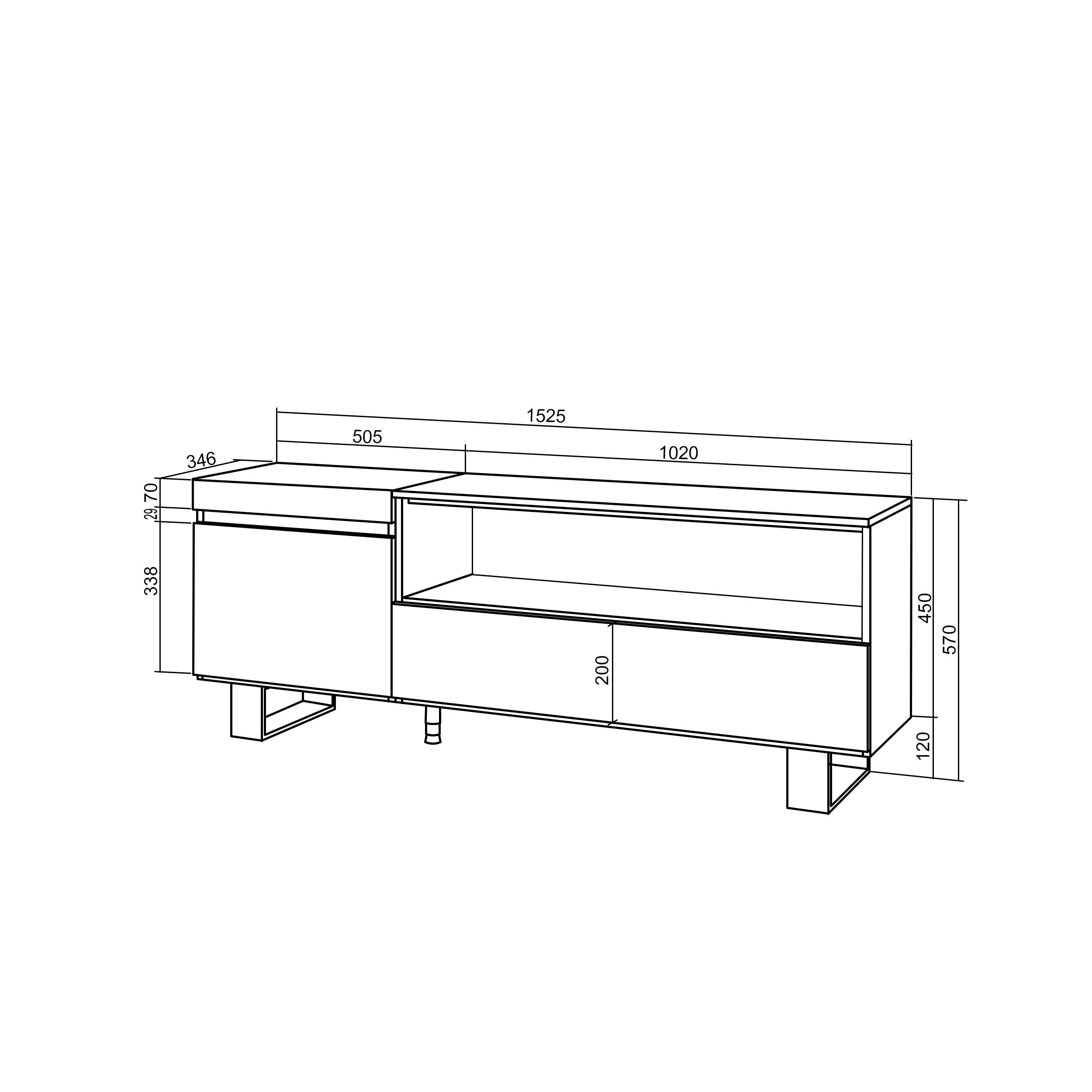 Skraut Home | Mueble TV | Televisión | Muebles de salón, almacenaje | 150x57x35cm | para TV hasta 65" | Diseño Industrial | Estilo Moderno | Roble